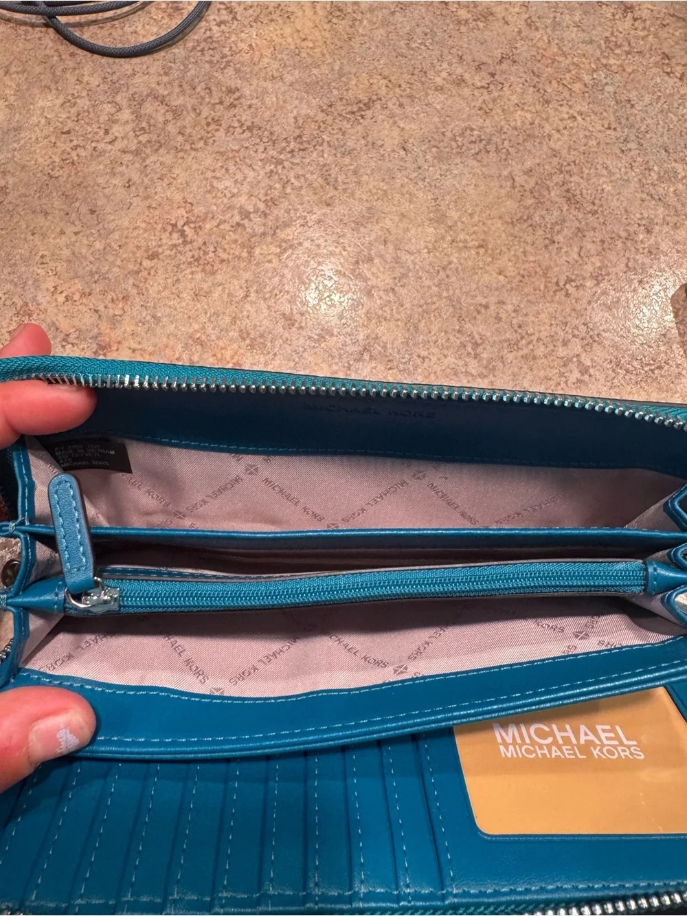 Michael Kors Teal Pebbled Leather Zip Wristlet